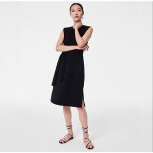SPANX AirEssentials Sleeveless Midi Dress Black Belted Side Slit M Medium